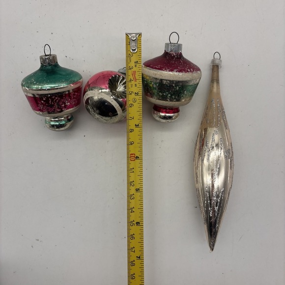 4- Vintage Hand blown Mercury glass ornaments UFO Double Indent Teardrop - Picture 12 of 16